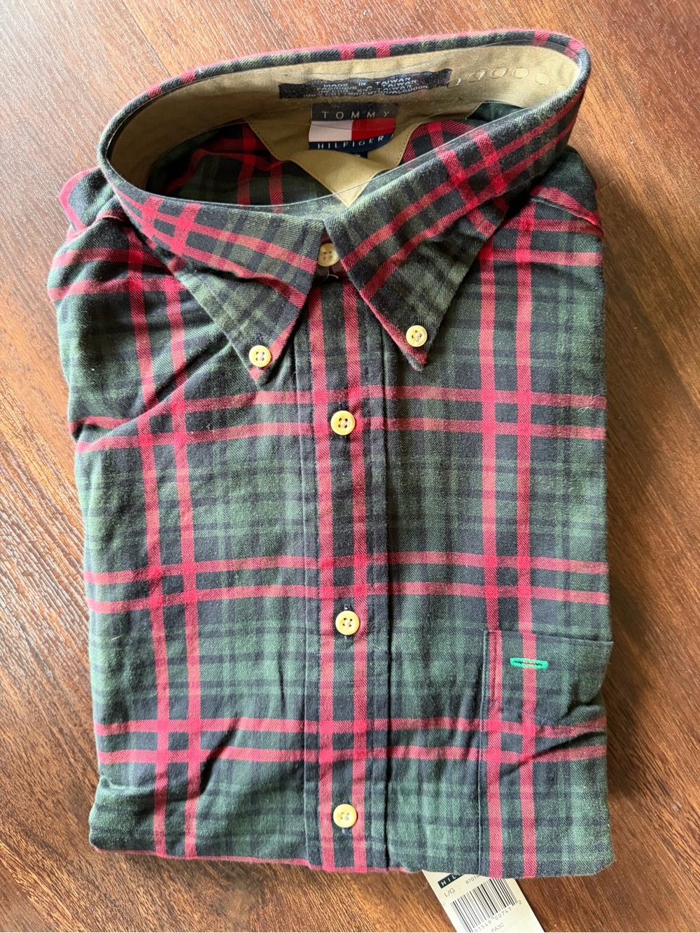 Vintage Tommy Hilfiger Men's Green & Red Plaid Button-Down Shirt